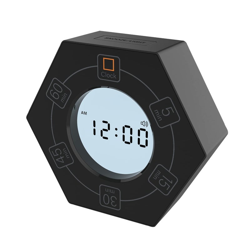 Home & Office Timer with Clock, 5,15, 30, 45, 60 Minute Preset Countdown Timer, Easy-to-Use Time Management Tool (Black)
